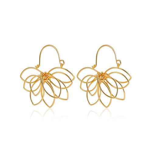 Brass Huggie Hoop Earring, petals, plated, for woman 