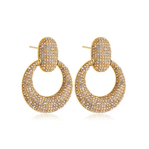 Cubic Zirconia Micro Pave Brass Earring, plated & micro pave cubic zirconia & for woman, gold 