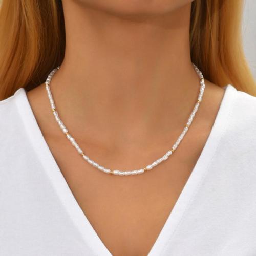 Stainless Steel Jewelry Necklace, 304 Stainless Steel, with Plastic Pearl, plated, for woman, white 