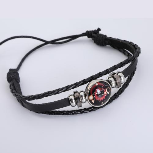 PU Leather Cord Bracelets, Zinc Alloy, with PU Leather & Gemstone, epoxy gel, Zodiac symbols jewelry & Unisex Approx 21.5 cm [