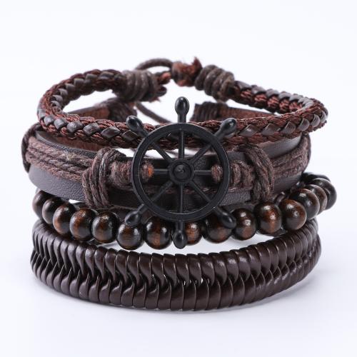 PU Leather Cord Bracelets, Zinc Alloy, with PU Leather, vintage & 4 pieces & for man Approx 21.5 cm 