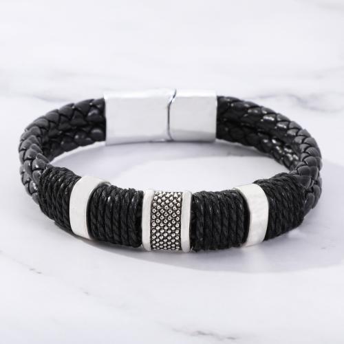 PU Leather Cord Bracelets, Zinc Alloy, with PU Leather, vintage & for man 