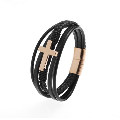 PU Leather Cord Bracelets, Zinc Alloy, with PU Leather, fashion jewelry & for man 