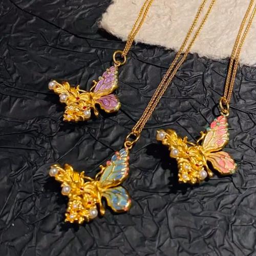 Enamel Brass Pendants, Butterfly, sang gold plated, DIY 