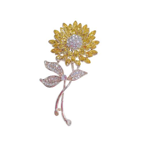 Rhinestone Zinc Alloy Brooch, Sunflower, for woman & with rhinestone 