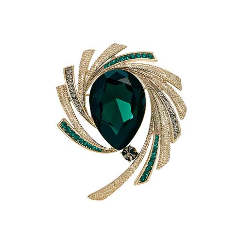 Rhinestone Zinc Alloy Brooch, for woman & with rhinestone, golden 