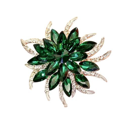 Rhinestone Zinc Alloy Brooch, Flower, for woman & with rhinestone, green 