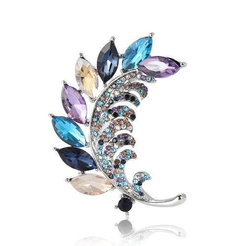 Rhinestone Zinc Alloy Brooch, Leaf, for woman & with rhinestone 