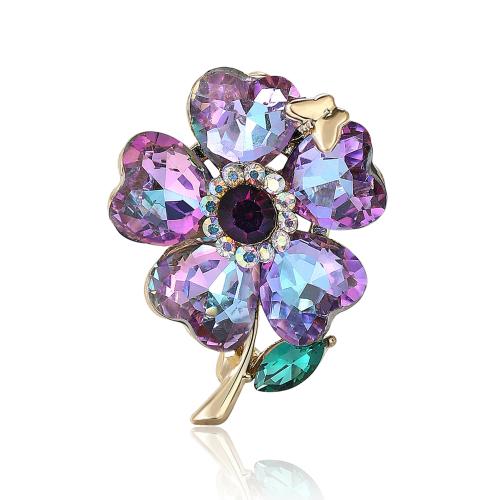 Rhinestone Zinc Alloy Brooch, Flower, for woman & with rhinestone 