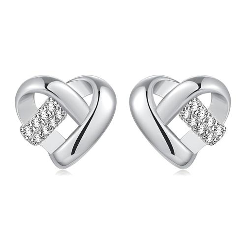 Cubic Zirconia Micro Pave Sterling Silver Earring, 925 Sterling Silver, Heart, fashion jewelry & micro pave cubic zirconia & for woman 