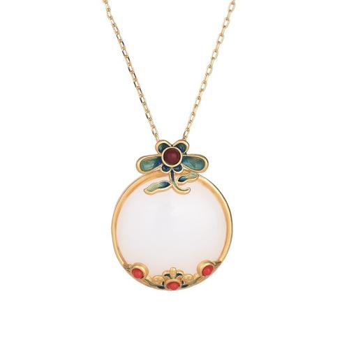 Brass Jewelry Necklace, with Synthetic Jade, fashion jewelry & for woman & enamel Approx 45 cm 