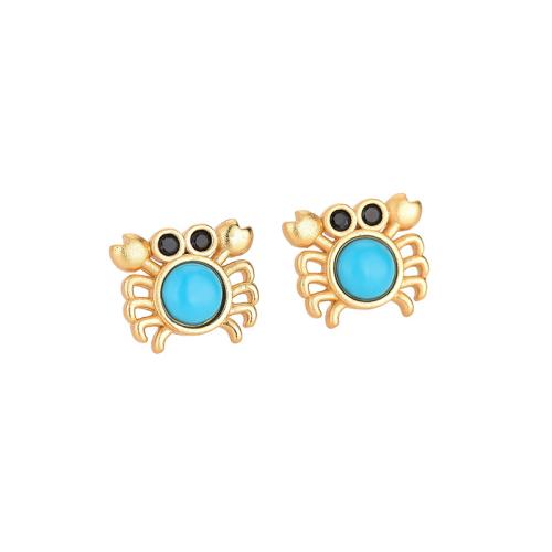 Cubic Zirconia Micro Pave Brass Earring, with Synthetic Turquoise, Crab, fashion jewelry & micro pave cubic zirconia & for woman 