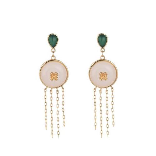 Brass Drop Earring, with Synthetic Jade, fashion jewelry & for woman, 50mm 