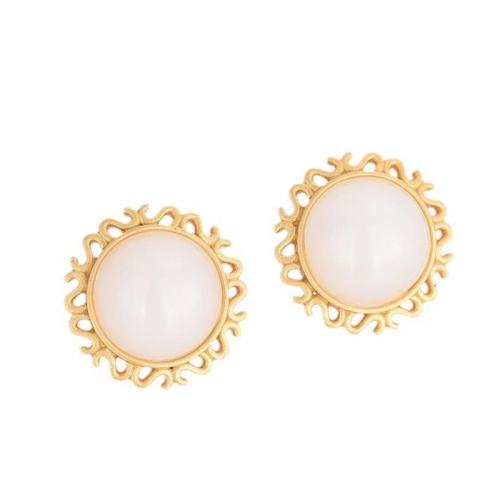 Brass Stud Earring, with Synthetic Jade, fashion jewelry & for woman, 18mm 