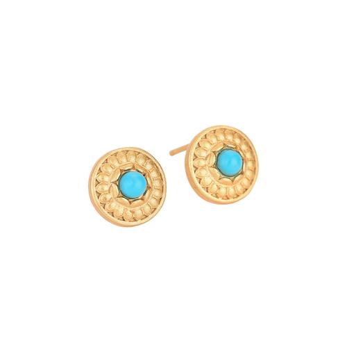 Brass Stud Earring, with Synthetic Turquoise, fashion jewelry & for woman 