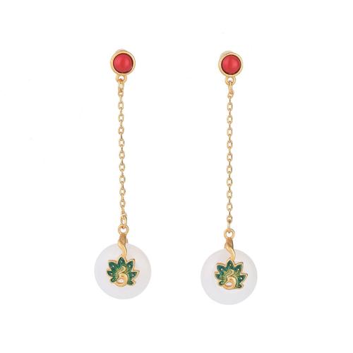 Brass Drop Earring, with Synthetic Jade & Synthetic Agate, fashion jewelry & for woman & enamel, 54mm 