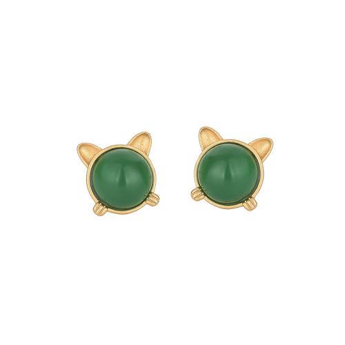 Brass Stud Earring, with Synthetic Jade, fashion jewelry & for woman 