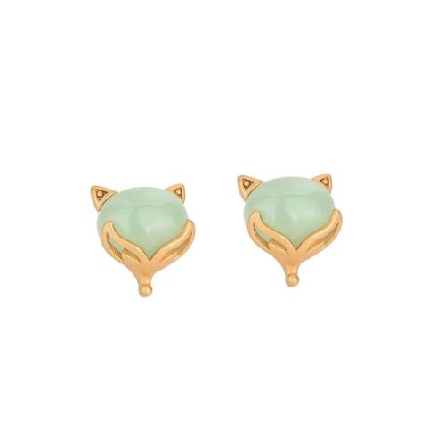 Brass Stud Earring, with Synthetic Jade, fashion jewelry & for woman 