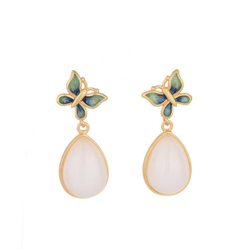 Brass Drop Earring, with Synthetic Jade, fashion jewelry & for woman & enamel, 30mm [