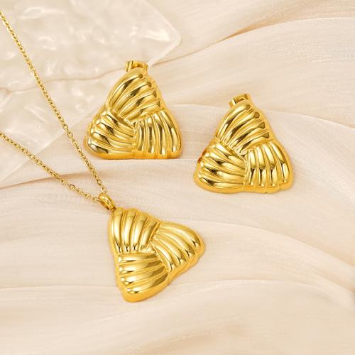 Fashion Stainless Steel Jewelry Sets, 304 Stainless Steel, Stud Earring & necklace, 18K gold plated, 2 pieces & fashion jewelry & for woman, golden Approx 45 cm 