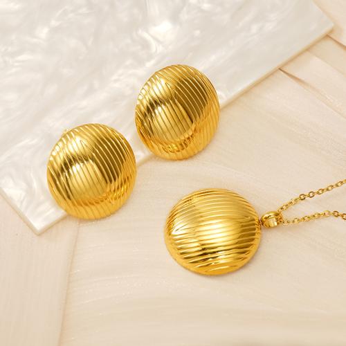 Fashion Stainless Steel Jewelry Sets, 304 Stainless Steel, Stud Earring & necklace, 18K gold plated, 2 pieces & fashion jewelry & for woman, golden Approx 45 cm 