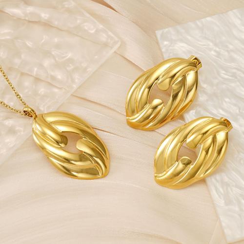 Fashion Stainless Steel Jewelry Sets, 304 Stainless Steel, Stud Earring & necklace, 18K gold plated, 2 pieces & fashion jewelry & for woman, golden Approx 45 cm 