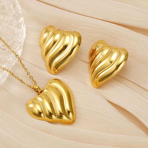 Fashion Stainless Steel Jewelry Sets, 304 Stainless Steel, Stud Earring & necklace, Heart, 18K gold plated, 2 pieces & fashion jewelry & for woman, golden Approx 45 cm 