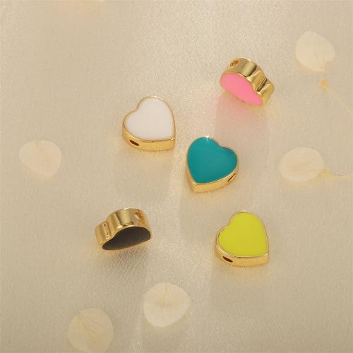 Stainless Steel Beads, 304 Stainless Steel, Heart, gold color plated, DIY & enamel & double-sided [