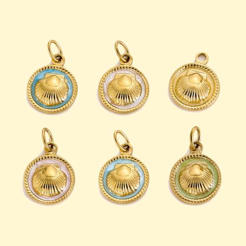 Enamel Stainless Steel Pendant, 304 Stainless Steel, Round, gold color plated, DIY 