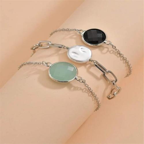 Zinc Alloy Crystal Bracelets, with Crystal & Plastic Pearl, with 5cm extender chain, plated, three pieces & fashion jewelry cm 