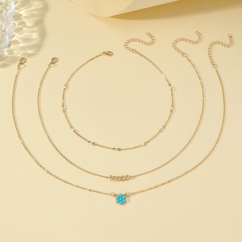 Gemstone Necklaces, Zinc Alloy, with Gemstone, gold color plated, fashion jewelry & multilayer, gold 