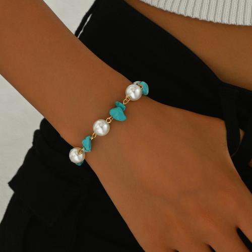 Gemstone Bracelets, Zinc Alloy, with Gemstone & Plastic Pearl, with 5cm extender chain, gold color plated, fashion jewelry, mixed colors cm 