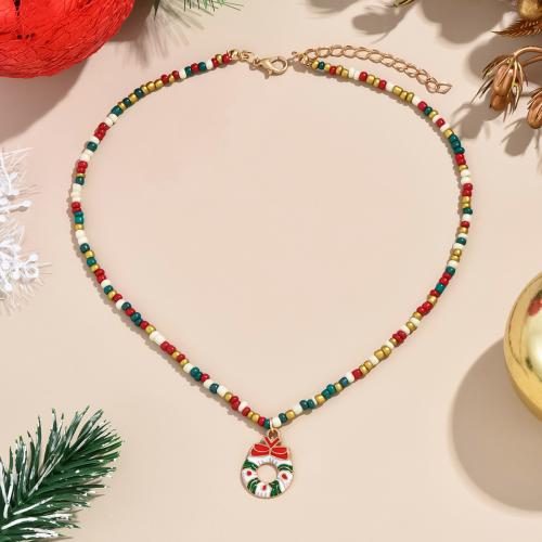 Christmas Jewelry Necklace, Seedbead, with Zinc Alloy, fashion jewelry & enamel 