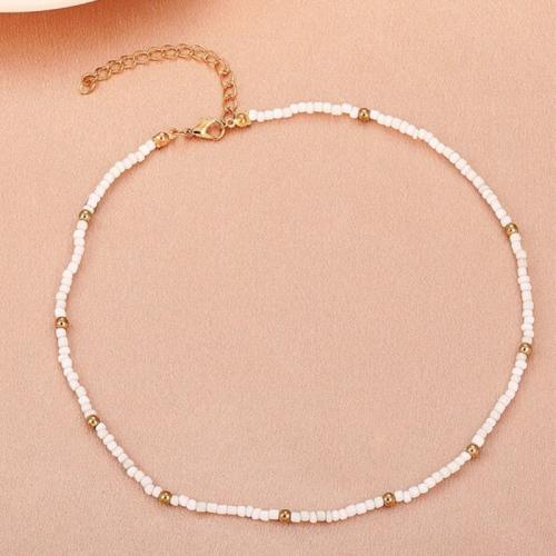 Glass Seed Beads Necklace, Seedbead, with Zinc Alloy, with 5cm extender chain, fashion jewelry, white .5 cm 