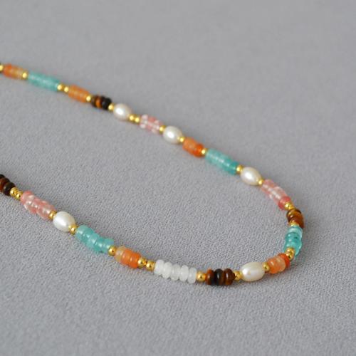 Ensembles de bijoux de perle d'eau douce en laiton, pierre gemme, avec perle d'eau douce cultivée & laiton, Placage de couleur d'or, bijoux de mode & styles différents pour le choix, multicolore, Necklace length 39+ 5cm extended chain, bracelet length about 17+ 3cm extended chain, Vendu par PC