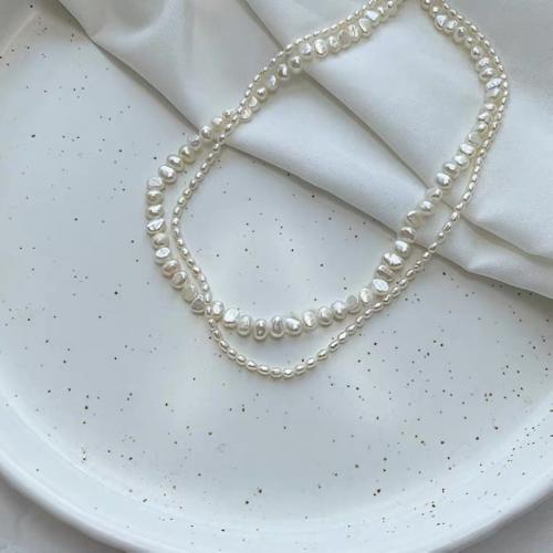 Natural Freshwater Pearl Necklace, with 5cm extender chain, Rice, DIY white cm 