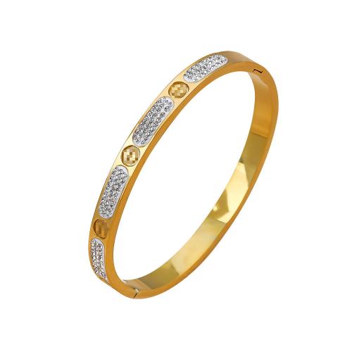 Titanium Steel Bracelet & Bangle, plated, micro pave cubic zirconia & for woman, golden 