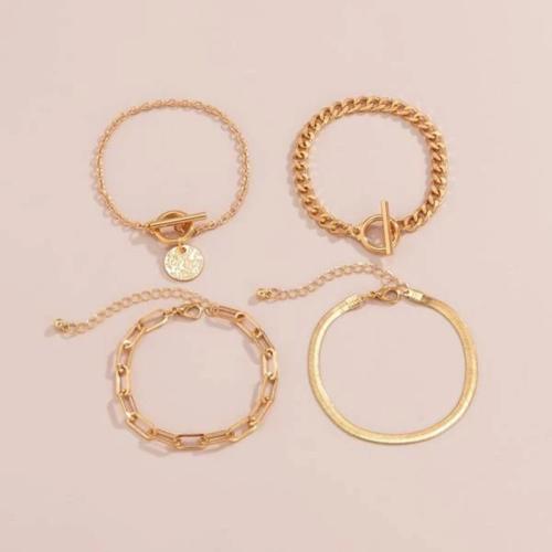 Fashion Zinc Alloy Bracelets, gold color plated, 4 pieces & fashion jewelry, golden 