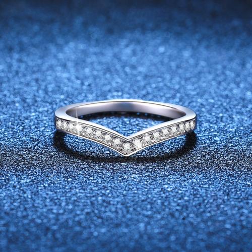 925 Sterling Silver Finger Ring, with Moissanite, Letter V & for woman, US Ring 