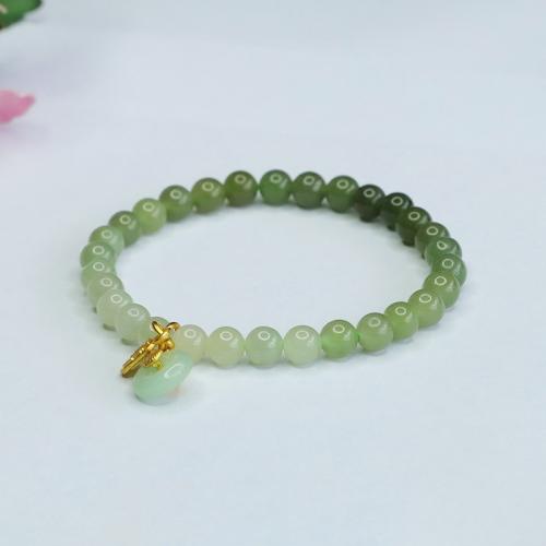 Hetian Jade Bracelet, with Zinc Alloy, folk style & for woman, beads length 6mm Approx 6-8 Inch 