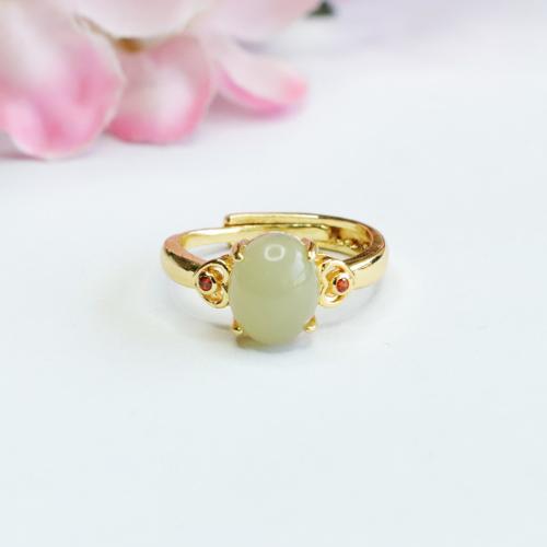 Hetian Jade Cuff Finger Ring, with Zinc Alloy, gold color plated, folk style & for woman, US Ring 