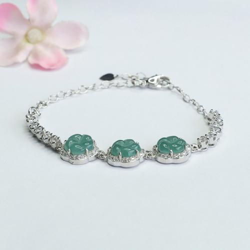 Jadeite Bracelet, with Zinc Alloy, Flower, fashion jewelry & for woman Approx 6-8 Inch 