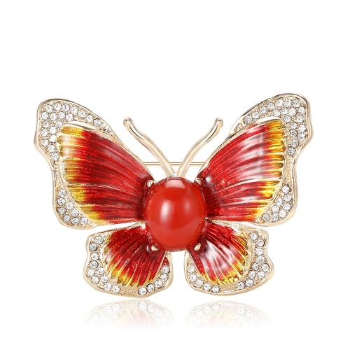 El esmalte Broche, aleación de zinc, Mariposa, para mujer & con diamantes de imitación, más colores para la opción, 45x33mm, Vendido por UD