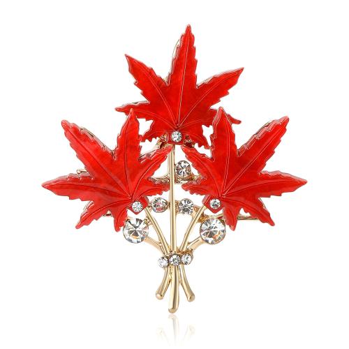 Rhinestone Zinc Alloy Brooch, with Acrylic, Maple Leaf, for woman & with rhinestone 