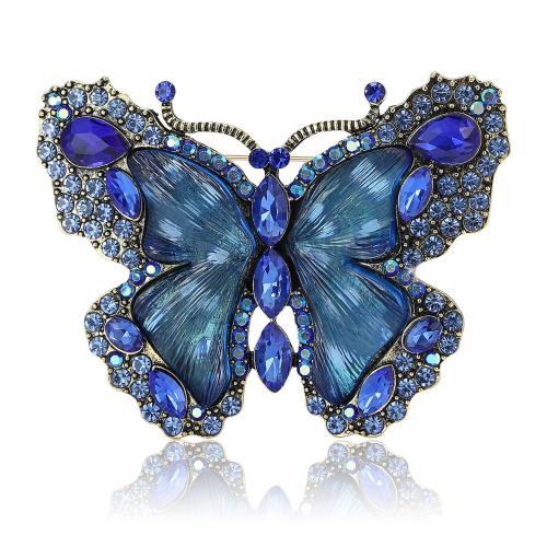 Rhinestone Zinc Alloy Brooch, Butterfly, for woman & with rhinestone 