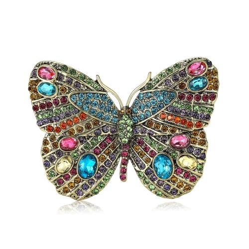 Rhinestone Zinc Alloy Brooch, Butterfly, for woman & with rhinestone 