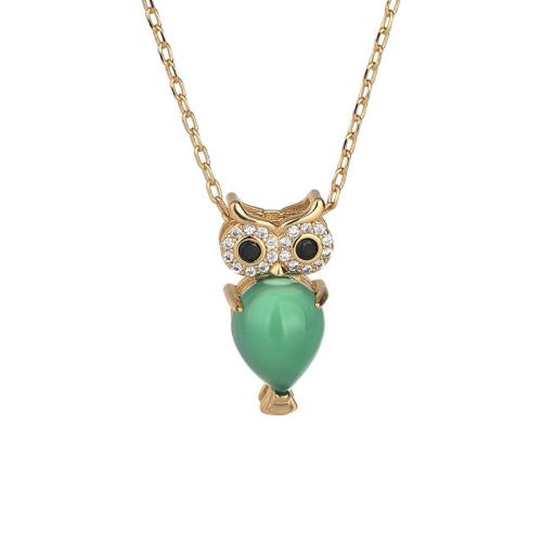 Collier en laiton cubique Zircon Micro Pave, avec Jade artificiel, hibou, bijoux de mode & pavé de micro zircon & pour femme Environ 45 cm, Vendu par PC