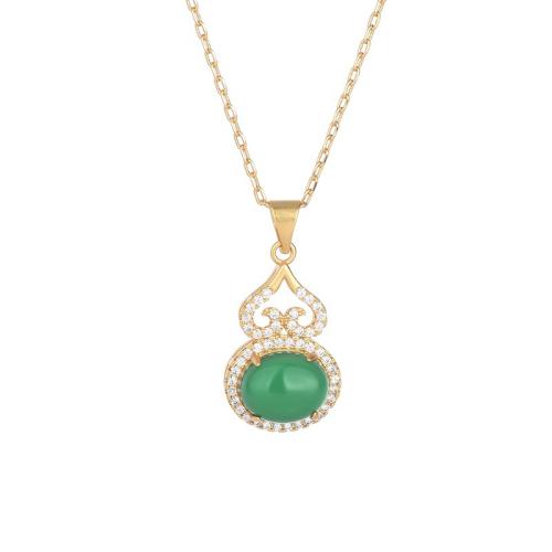 Collier en laiton cubique Zircon Micro Pave, avec Jade artificiel, calebasse, bijoux de mode & pavé de micro zircon & pour femme Environ 45 cm, Vendu par PC