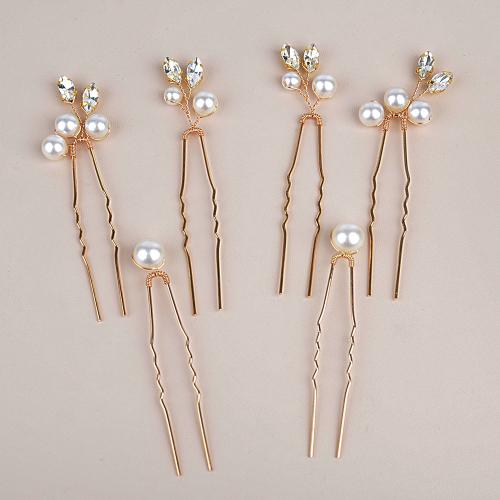 Hair Stick, Plastic Pearl, with brass wire & Rhinestone, 6 pieces & fashion jewelry & for woman 