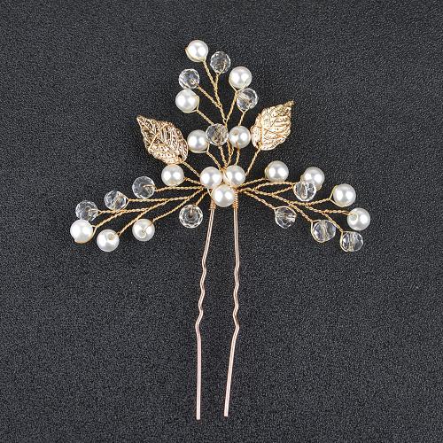 Hair Stick, Plastic Pearl, with brass wire & Crystal, fashion jewelry & for woman 